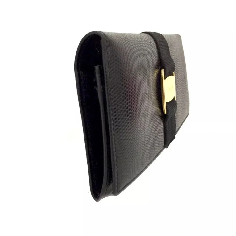 Authentic Salvatore Ferragamo Vara Black Leather Long Bifold Wallet EUC - Picture 2 of 8
